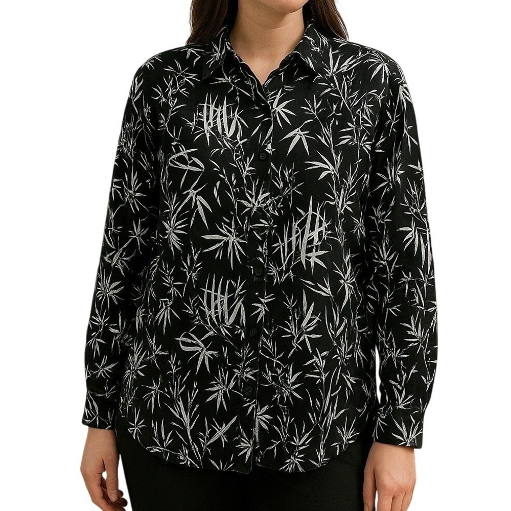 Pendleton Tall Black White Bamboo Print Button Shirt Rayon Long Sleeve L
